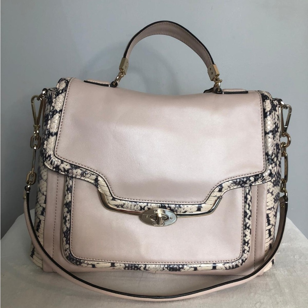 Coach Pink and Snake Print Satchel
